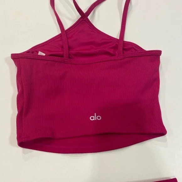 Alo yoga pink magenta crush sports bra xs biker shorts s 2 pc set - Picture 9 of 13